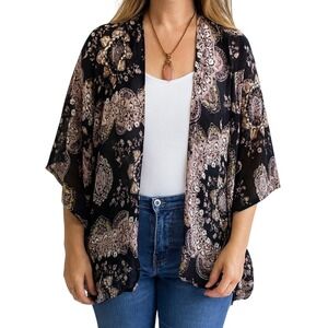Maurices Boho Kimono Cardigan One Size Black Pink Metallic Sheer Festival